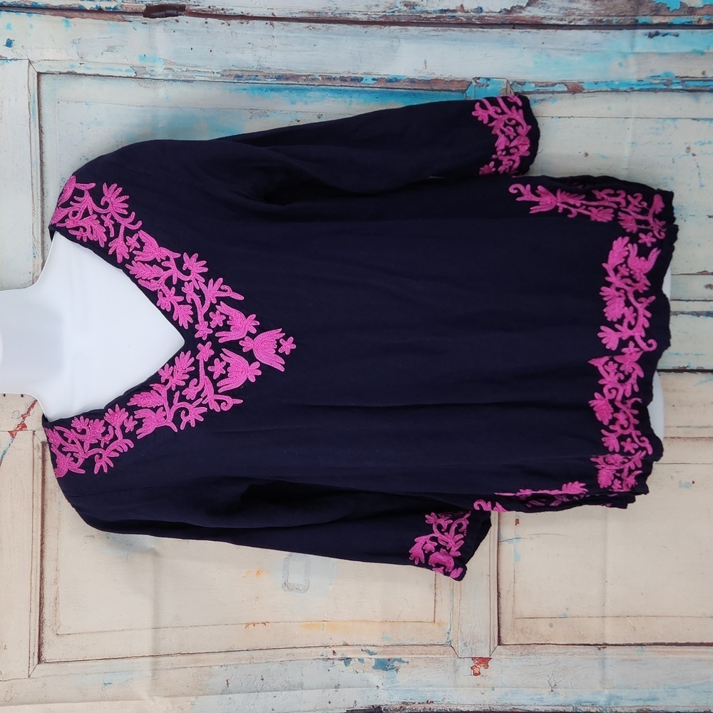 Gretchen Scott Navy Blue Embroidered Tunic‎ Top